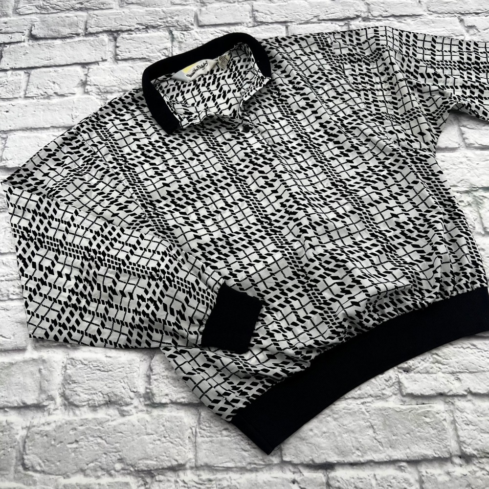 Diane Von Furstenberg Womens Black White Geometric Pullover Blouse Size 10